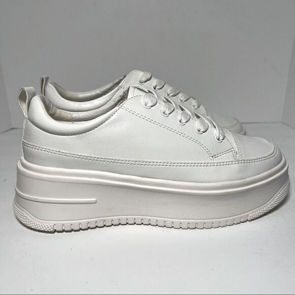 Princess Polly Dylan White Eco Vegan Leather Platform Sneakers 9 - Picture 6 of 11
